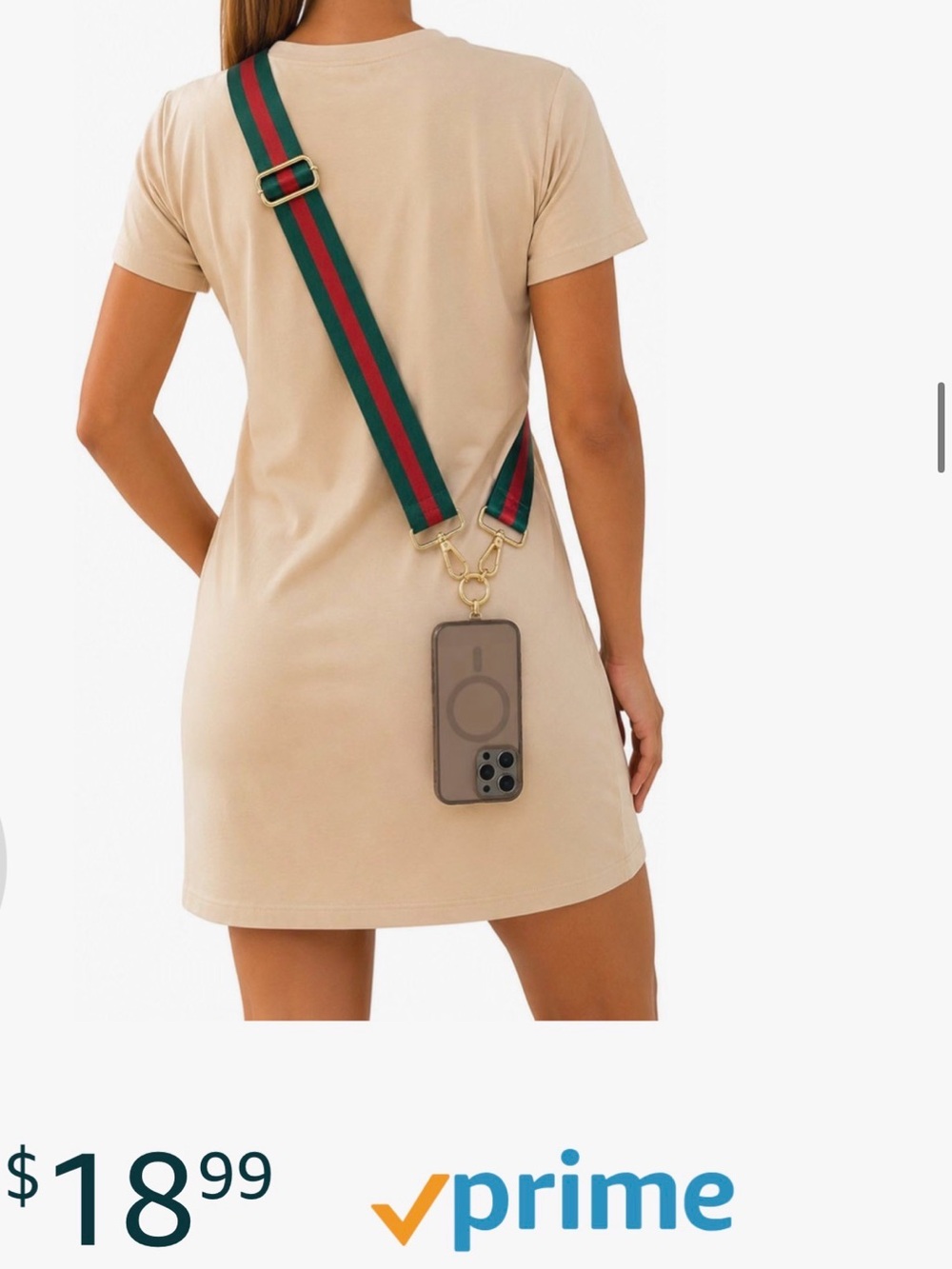 Striped Green & Red Adjustable Crossbody Phone Strap with Gold Hardware